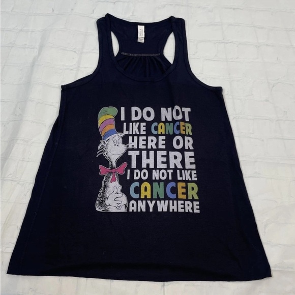 New Dr Seuss Women's Size M Graphic Tank Top  "I Do Not Like Cancer"  NWOT Navy - Picture 9 of 15